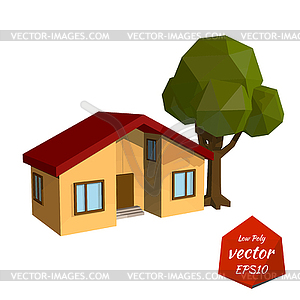 Yellow house with tree. Low Poly style. Vect - royalty-free vector clipart