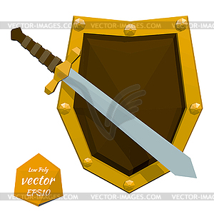 Low poly shield and sword. illustrati - vector clipart / vector image