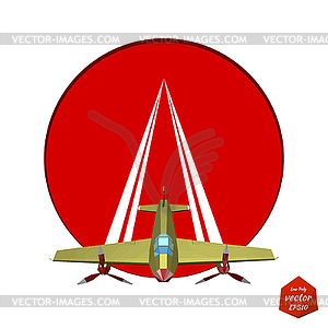 Plane on red background. twin-engine fighter. - vector image