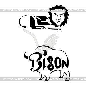 Set of sketches and bull Egyptian lion, - vector clipart