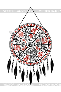 Dream Catcher with Aztec elements with feathers on - vector clip art