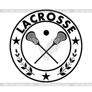 Sign lacrosse in circle with star and laurel - vector clip art