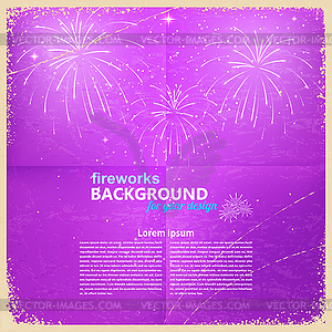 Purple vintage grunge background with fireworks. - vector clipart