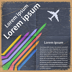 Vintage card with airplane on blue background. - vector clipart