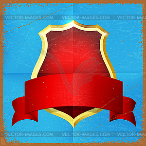 Vintage retro paper background with shield and red - vector clip art
