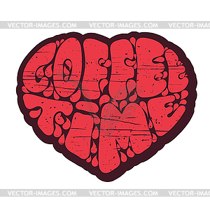 Grunge red Heart with inscription COFFEE TIME on - vector clipart