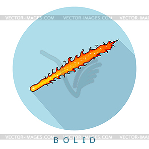 Bolid on blue circle. Flat icon Bolid with fire. - vector clipart / vector image