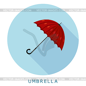 Flat simple icon umbrella on blue circle. It is eas - vector clipart