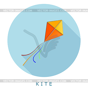 Flat simple icon kite on blue circle. It is easy - vector image