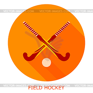 Flat simple icon field hockey on red circle. It is - vector clipart