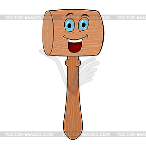 Funny Wooden Mallet. Cartoon drawing. Vect - vector image