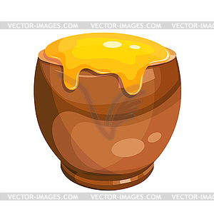 Cartoon drawing of clay pot with honey - vector clipart
