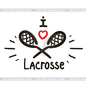 Two black sticks for lacrosse with red heart. - vector image