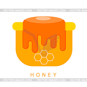 Мультяшный плоский горшок с медом - векторное изображение клипарта