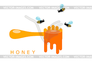 Ladle for honey and bees. illustrat - vector clipart