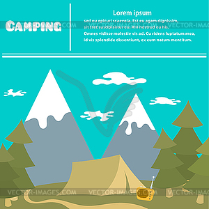 Camping and vacation travel outdoors. Sleek style. - vector clip art