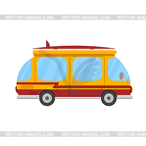 Mini bus with surfboard. Marching car is - vector clip art