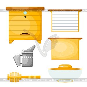 Set of objects for production of honey. Items for - vector image