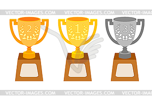 Set cup winner with two handles on pedestal. cup - vector image