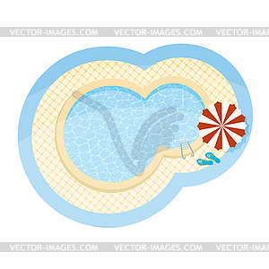 Oval swimming pool. pool to relax with umbrellas. A - vector image