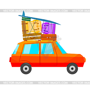 Cartoon red car with lot of luggage. c - vector clip art