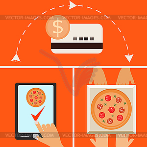 Pizza delivery at home. Electronic order pizza - color vector clipart