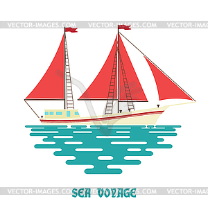 Sailing ship. Sailfish with red sail on th - vector image