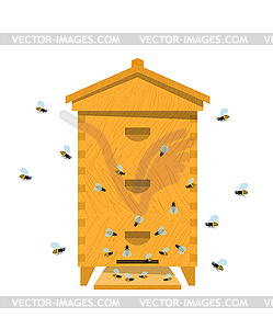 Beehive with bee. Traditional wooden beehi - vector clipart