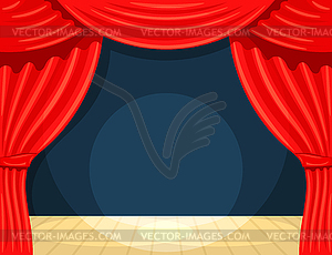 Cartoon theater. Theater curtain with spotlights - vector image