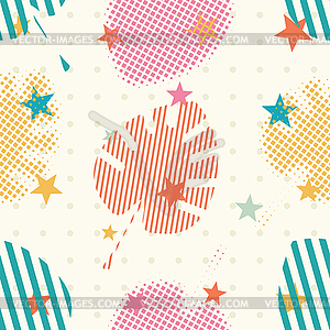 Colored Memphis seamless pattern with leaf palm. - vector image