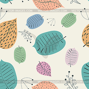 Vintage seamless pattern with leaves. Colored - vector image