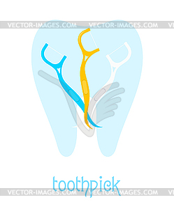 Набор зубочистки против синий зуб. Набор цветных - векторизованное изображение клипарта