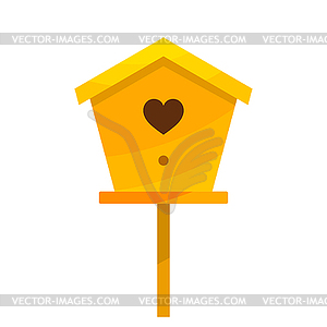 Yellow cardboard birdhouse. Isolate. Bird - vector clipart