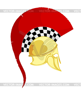 Ancient Greek bronze helmet with red crest - vector image