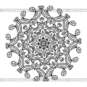 Черный мандала ручной работы на белом фоне. - рисунок в векторе