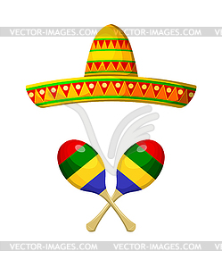 National Mexican sombrero and maracas. Obj - vector image