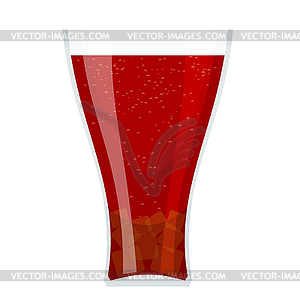 High transparent glass with cola and ice cubes on - vector clipart