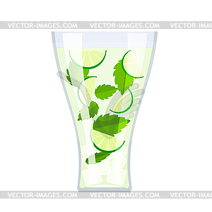 High glass glass with drink mojitos, mint leaves, - vector image