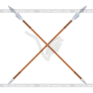 Ancient spear with metal blade and wooden handle - vector image