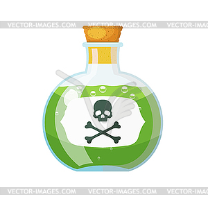 Glass bottle with cork stopper with green liquid an - vector clip art