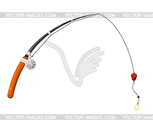 Fishing rod with fishing line, reel, hook and float - vector clipart