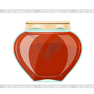 Glass jar with dark honey and paper cover. Cart - vector image