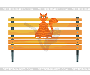 Red cat on bench. Stock ginger tabby cat on woode - vector clipart