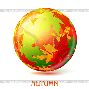 Colorful abstract ball with autumn maple leaves. - vector clip art