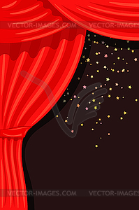 Cartoon theater with open curtain and rays of - vector clipart