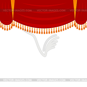 Horizontal red curtain with gold fringe. - vector clipart