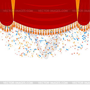 Horizontal red curtain with gold fringe and - color vector clipart