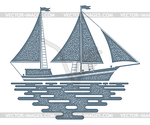 Monochrome sailing ship. Sailfish with red - vector clipart