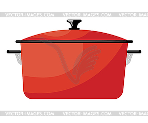 Cartoon red saucepan. Kitchen utensils. Co - vector clip art