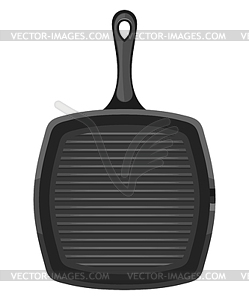 Black square cast iron pan with handle on - vector clipart